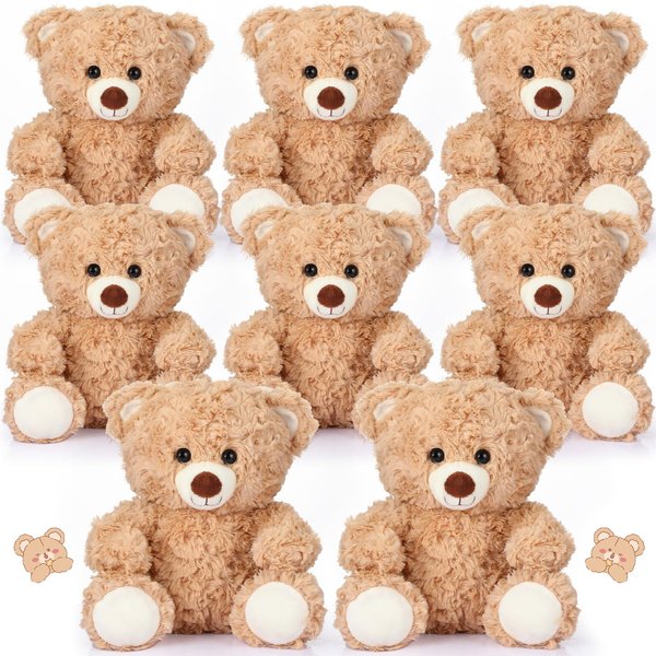 Liliful 8 Pieces 8 Inch Bear Stuffed Animal Bulk Stuffed Animals Soft Stuffed Bear Plush Toys Bear Decorations Bear Party Favors for Baby Shower Birthday Party Gifts Supplies(Light Brown)