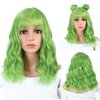 CLIONE Green Wigs for Women Short Wavy Bob Wig with Bangs Shoulder Length Natural Wavy Synthetic Wig Short Fluffy Bob Curly Wigs Cosplay Party Costume Wigs（Mix Green 14 Inch）