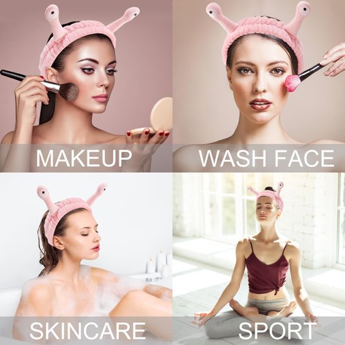 SuPoo Snail Face Wash Headband - Light Pink, Soft Microfiber Material, Funny Design, One Size Fits Most, Strong Water Absorbent, Multi-Function Use for Spa, Sports, Yoga, Makeup, Face-Washing, Shower