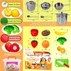 FUNERICA Play Food and Realistic Stainless-Steel Pots and Pans and Utensils - Cutting Fake Food and Pretend Toy Kitchen Accessories Cooking Toy Playset for Toddlers and Kids