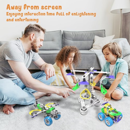 107Pcs Motorized Erector Sets for Kids Ages 4 5 6 7 8+,STEM Building Toys for Boys Girls 3-5 4-8 5-7 6-8 Year Old,Engineering Kit,Electric Motor,Creative Educational Gift Learning Activities