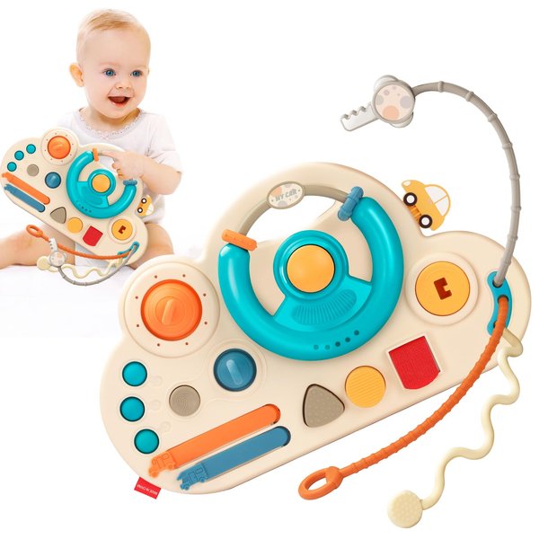 GLMZZ Busy Board, Montessori Sensory Toys for Girls Kids and Boy 18 Month+, Steering Wheel Driving Pull String Toy for Kids, Educational Travel Toddler Toys for 2 3 4 5+ Years Old