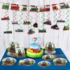 party greeting 109Pcs Train Birthday Party Supplies Includes Steam Train Party Plates Napkins Fork Retro Train Banner Hanging Ceiling Swirls for Train Transportation Baby Shower Party Decorations Set