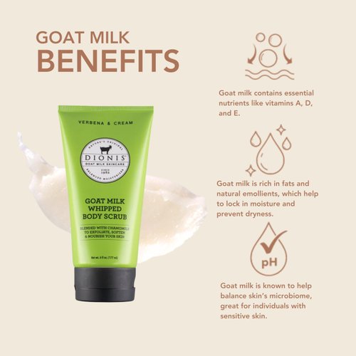 Dionis - Goat Milk Skincare Verbena & Cream Scented Whipped Body Scrub (6 oz) - Made in the USA - Cruelty-free and Paraben-free