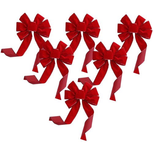 Red Velvet Christmas Wreath Bows - 10&quot; Wide, Set of 6, Front Door, Gate, Fence, Retail Display De...