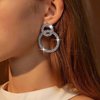 Sttiafay Vintage Crystal Circle Drop Earrings Double Circle Hoop Earrings Silver Cz Circle Dangle Earrings CZ Hollow Circle Earrings Jewelry for Women