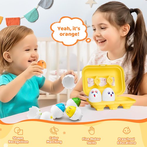 ZenriKony Matching Eggs Learning Toys - Toddler Sensory Sorting Toys for 1-3 Fine Motor Skills Shape Color Recognition Eye Coordination Birthday Gifts for Baby Boys Girls