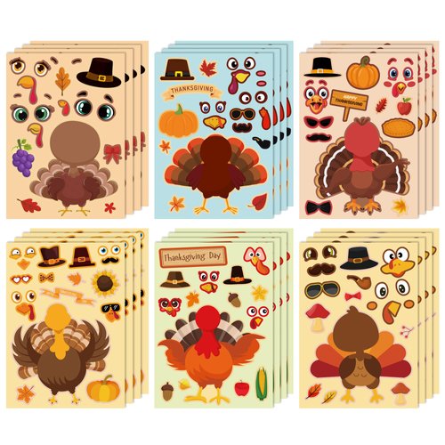 OHOME Thanksgiving Stickers - Thanksgiving Crafts for Kids - DIY Turkey Stickers,Kids Thanksgiving Games Gifts Activities Party Favors Supplies | Thanksgiving Decorations (24 Sheets)