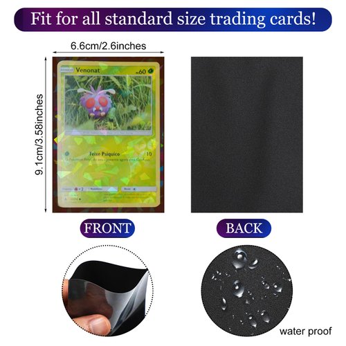 Sayglossy 200 Pcs Holographic Card Sleeves Laser Flashing Black Trading Card Sleeves Matte Kpop Card Protector Sleeves Fit for Game Card, Photo, Sports Cards 2.6 x 3.6 Inches