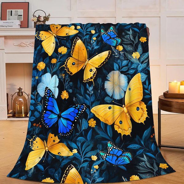 Butterfly Blanket Soft Yellow Butterfly Flannel Fleece Blanket for Butterfly Lover Cozy Plush Throw Blanket Bedding Stuff Decor Butterfly Gifts for Girls Boys Kids Women Adults Bed Travel 40"x50"