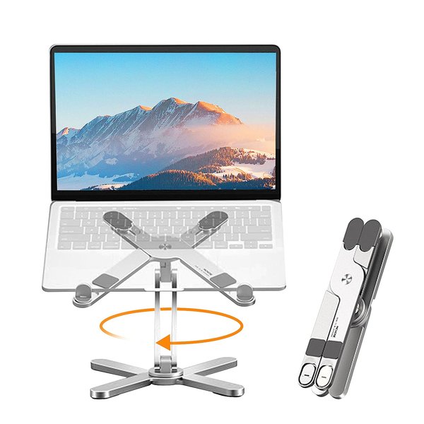 Moallia Laptop Stand with 360 Rotating Base, Computer Notebook Laptop Riser Metal Holder for Desk Collaborative Work, Fully Foldable for Easy Storage, Fits All MacBook, Laptops up to 16 inches