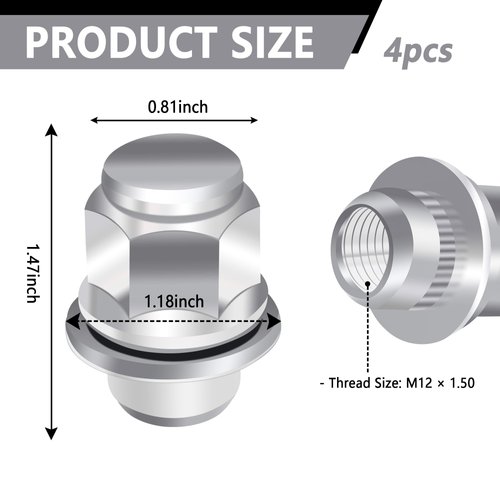4PCS M12x1.5 Lug Nuts Set,Chrome-Plated Steel Wheel Locks Lug Nuts with Washer Replaces OEM#90084-94001,Lug Nut Lock Set Compatible with Toyota Camry Prius Tacoma (4PCS)