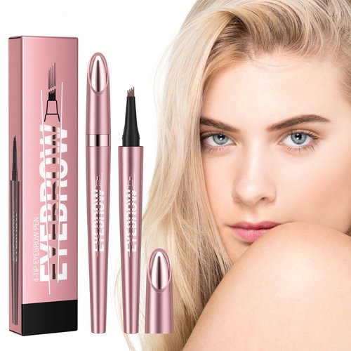 Eyebrow Pencil Eyebrow Microblading Pen - 4 Tip Microblade Eyebrow Pencil - Eye Makeup Eyebrow Pen with Waterproof, Smudge-proof and Long Lasting, Eyebrow Makeup for Natural Eyebrow Hair - Dark brown