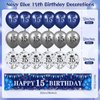 Blue 15th Birthday Decorations for Boys Girls, Navy Blue Silver Happy 15th Birthday Yard Banner and 15th Birthday Balloons for 15th Birthday Anniversary Party Supplies