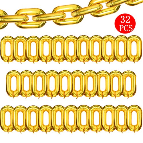 Virtue morals 32 Pcs 16 inch Foil Chain Balloons, Jumbo Chain Balloons for 80s 90s Party Decorations Giant Balloon Chain Balloons Gold