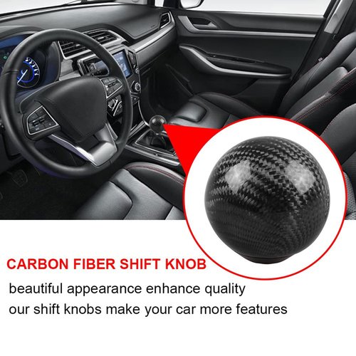RYANSTAR Carbon Fiber Shift Knob Gear Shifter Knobs with 3 Adapters Round Ball Stick Shifter Level Black