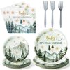 G1ngtar 96Pcs Baby It's Cold Outside Party Plates Supplies - Winter Wonderland Tableware Decorations Snowflakes Disposable Paper Plates Napkins Forks for Christmas Birthday Baby Shower, Serves 24