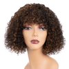 Rebecca Fashion Highlight Curly Bob Human Hair Wig with Bangs 10 Inch Short Curly Water Wave Bob Wig Human Hair Wigs for Black Women Glueless Wig 100% Brazilian Remy Hair Black Mixed Brown Color