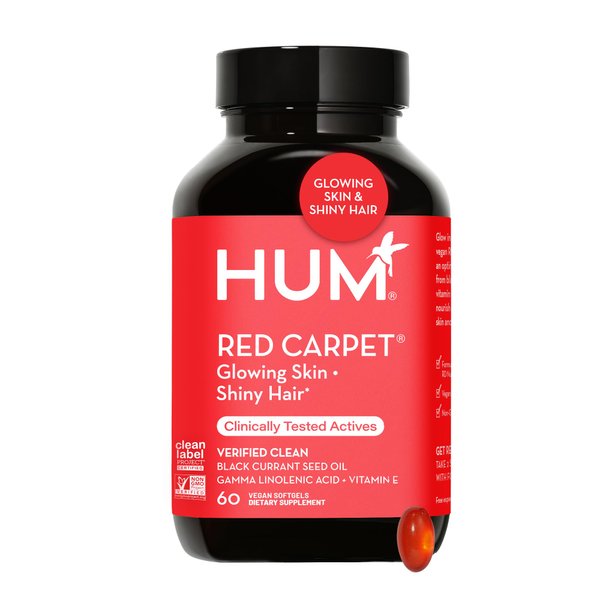 HUM Red Carpet - Skin & Hair Supplement - Black Currant Seed Oil for Glowing Skin & Strong Thicker Hair with Vitamin E & Omegas 3/6 - Hair Growth Vitamins for Women (60 Vegan Softgels)