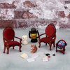 2 Pieces Miniature Dollhouse Chair 1:12 Miniature Victorian Furniture Dollhouse Chair Wooden Carved Single Sofa Chairs Vintage Armchairs