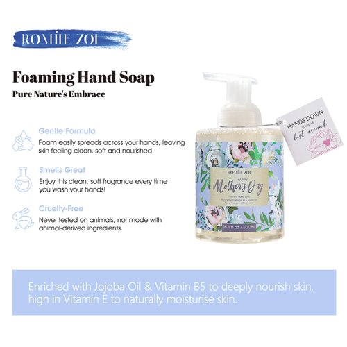 ROMIIE ZOI Foaming Hand Soap for Mother's Day Gift Basket - Luxury Floral Design, Infused with Rose Scented Aroma - 500 ML / 16.8 FL OZ