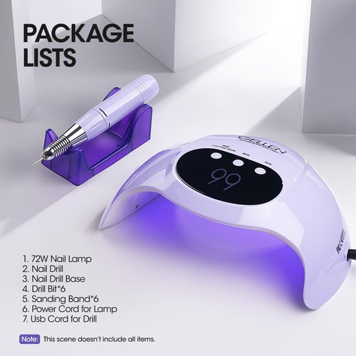 Gellen UV LED Nail Lamp with Electric Nail Drill, 72W UV Light Nail Dryer for Nails, Nail Files for Acrylic Nails Professional Gel Nail Polish Curing Lamp with Sensor 3 Timers Nail Art Manicure Tools