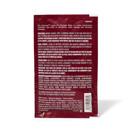 Silk Elements Luxury Pre Shampoo Hair Mask, Deeply Hydrates, Helps Reduce Itch, For Dry, Damaged Hair, 1 Oz