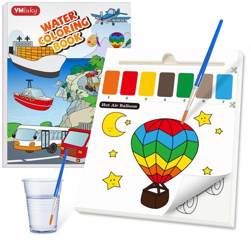 YMluky Paint with Water Books for Kid,Transport Coloring Book with Watercolor Paint Set Kids,Travel Coloring Kit，Arts and Crafts Suitable for Birthday