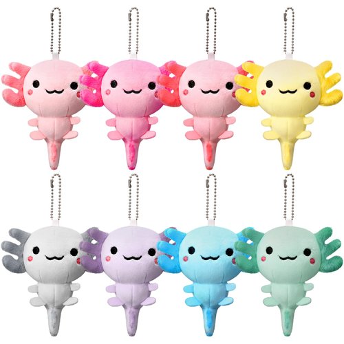 Poen 8 Pcs Axolotl Keychain Plush Toys Valentine's Day Gifts for Kids 4inch Stuffed Animal Mini Kawaii Cute Plushie Doll Ornament School Classroom Gift Exchange Party Favors Supplies(Classic)