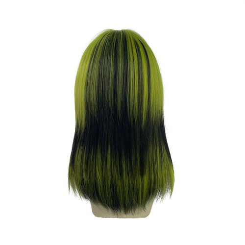 WKLOUYHE Short Straight Wig with Bangs for Women Shoulder Length Bob Women's Synthetic Wigs Heat Resistant Hair for Cosplay Halloween Daily Party Use (Black and Green)