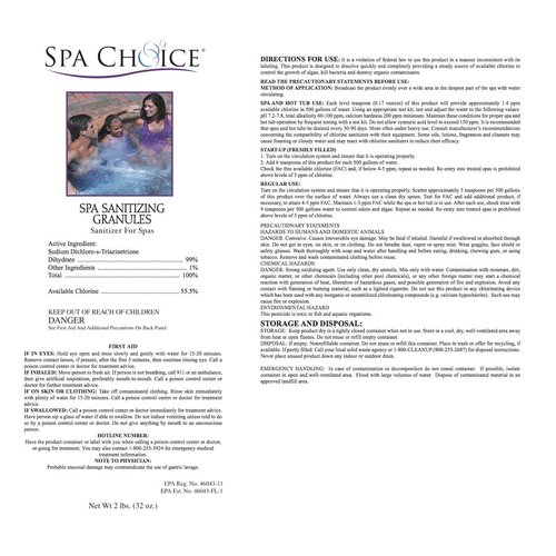 SpaChoice 472-3-3031 Sanitizing Granules Hot Tub Chlorine 2-Pounds, 1-Pack