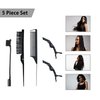 5 Pieces Hair Styling Comb Set Black - Edge Control Brush, 3 Row Teasing Brush, Rat Tail Comb, 3pcs Alligator Clip for Edge Back Brushing Slicking Combing - Women Girls Stylist Baby Beauty Accessories