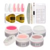X&D Poly Gel Nail Kit Natural Clear 5 Colors Poly Nail Gel Kit Nail Extension Builder Nail Gel with Nail Forms,Dual Forms, Gel Brush with Spatula, Professional Nail File and Buffer Set