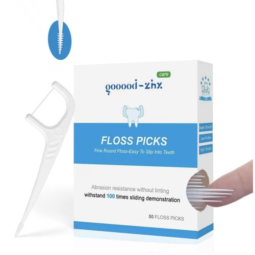 Floss Picks and Interdental Brushes 2 in 1, One End is 0.05mm Soft Floss Sticks, The Other End is Floss Brush, Used as Toothpick, Very Smart Floss Sticks Holder Box Design for Travel Floss (50)