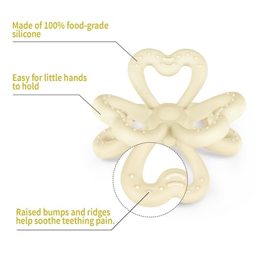 Haakaa Silicone Clover Teether Toy - Food Grade Silicone Teething Toys for Babies 3-6 Months 6-12 Months, Soft & Easy Hold Chew Toy for Infant, BPA Free (Oat)