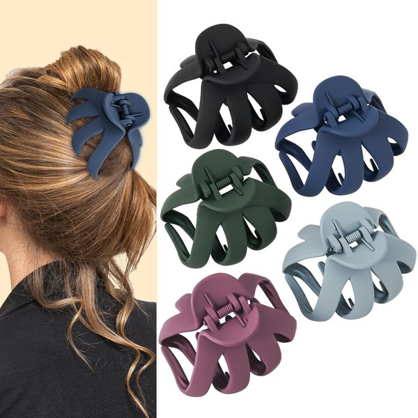 Lolalet Octopus Hair Claw Clips, 5 Pack Non-slip Jaw Clips Medium Hair Clamps for Thick Curly Long Hair, Wide Grip Hair Accessories for Women -Style E
