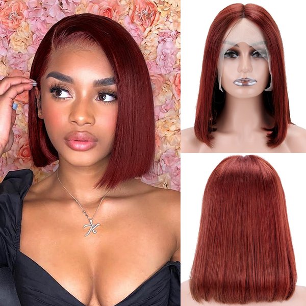Ycoiner Reddish Brown Bob Wig Human Hair Short Bob Wigs 13x4 Lace Front Wigs Human Hair Pre Plucked with Baby Hair Glueless Human Hair Wigs 180 Density Auburn Brown 10 Inch
