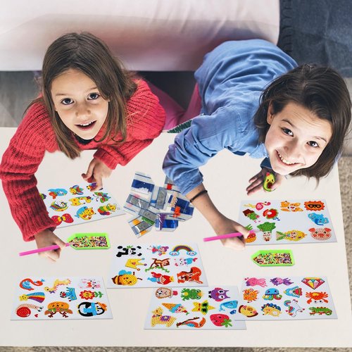 GWAHSA 60pcs 5D Diamond Art Stickers Arts and Crafts Creative Gem Art Paint by Number Kits for Kids Ages 4-6 6-8 8-12 Boys Girls DIY Mosaic Stickers Toys for Birthday Party Halloween Christmas Gifts