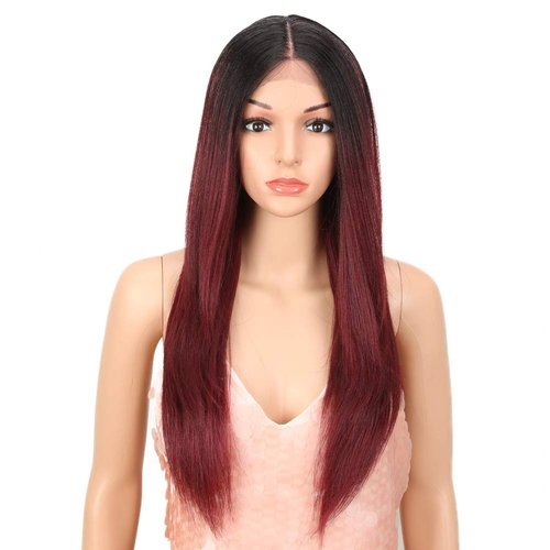 Style Icon Lace Front Wigs Ombre Lace Wigs Middle Part Lace Front Wig Long Straight Synthetic Wigs with Baby Hair Half Hand Tied Black Ombre Blonde Dark Brown 130% Density Wigs (26", TT1B/530)