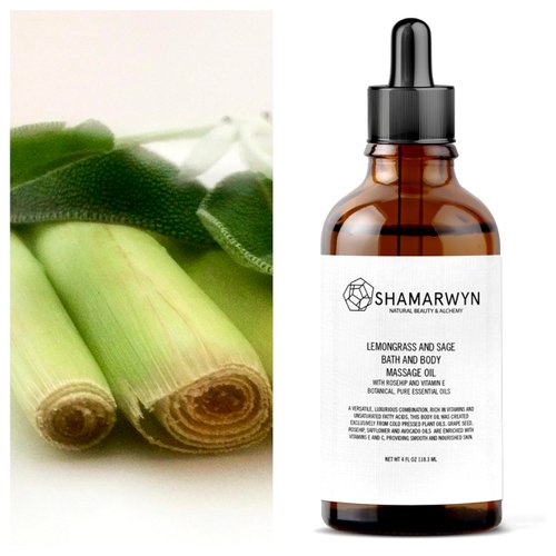 Lemongrass & Sage Body Oil – Natural Organic Moisturizer with Rosehip Oil & Vitamin E – Multi-Use Bath, Body, & Massage Oil, 4oz