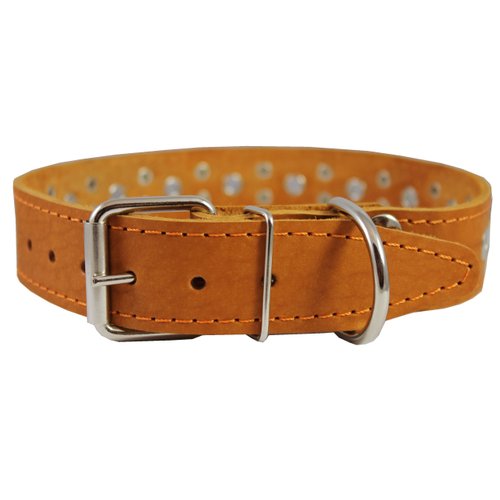 Genuine Leather Studded Dog Collar 22"x1.4" Tan Fits 14.5"-18" Neck