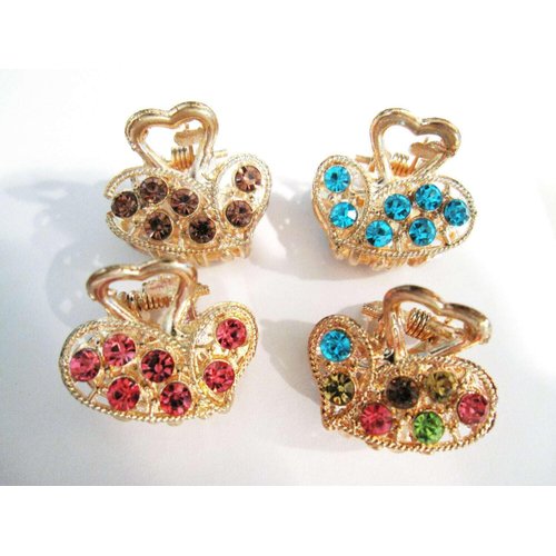 Generic Jeweled antique gold hair claw clip with crystals (Primary color: Pink), 1 Count (Pack of 1)