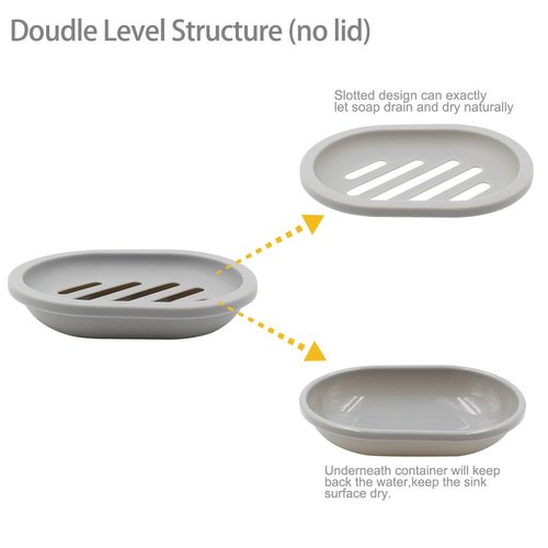 Topsky 2-Pack Soap Dish with Drain, Soap Holder, Soap Saver, Easy Cleaning, Dry, Stop Mushy Soap (Gray)