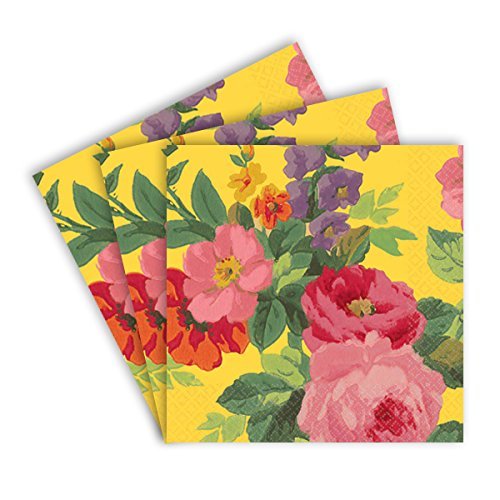 Amscan Decorative Bright Roses Party Beverage Paper Napkins (16 Pack), 5 x 5, Multicolored