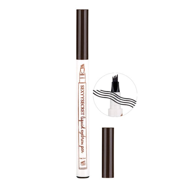 TUKEFEV Microblading Extremely Fine Four-Head Eyebrow Pen Waterproof And Sweat Proof Liquid Eyebrow Pencil (3#Dark Grey)