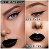 Black Lip Liner and Lipstick Set 2 PCS,High Pigmented Long Lasting Matte Black Liquid Lipstick for Women,Waterproof Black Lip Gloss & Non-Stick Cup Lipgloss Gothic Halloween Makeup