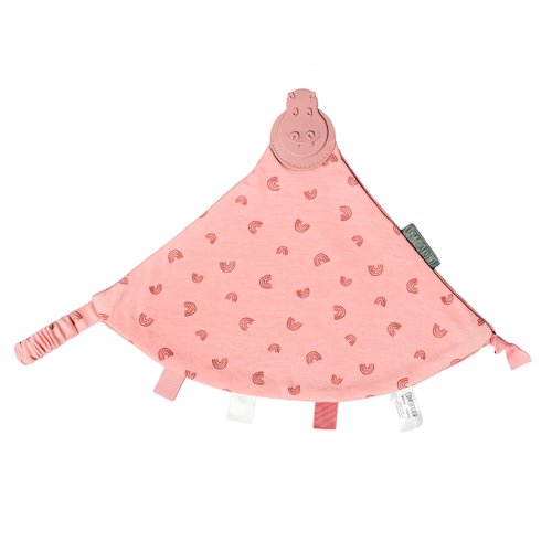 Cheeky Chompers Comfortchew | Baby Lovey with Silicone Teether & Sensory Tags | Soft Fleece Material, Attachable Loop, Machine Washable (Rainbow Rose)