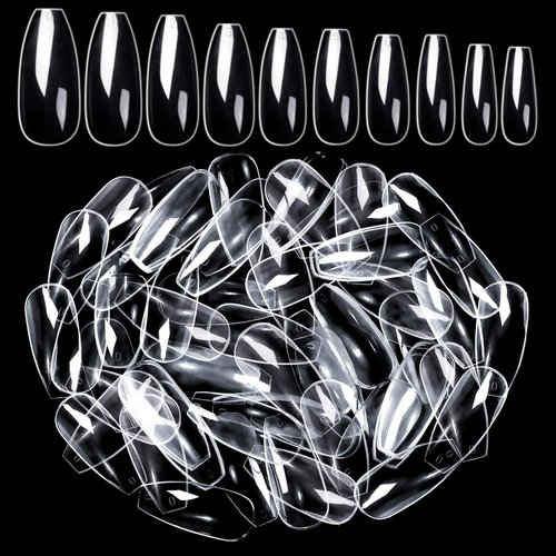 MODELONES 600pcs Coffin Nails Fake Nail Tips Clear Full Cover Acrylic False Nails for Nail Salons and DIY Nail Art