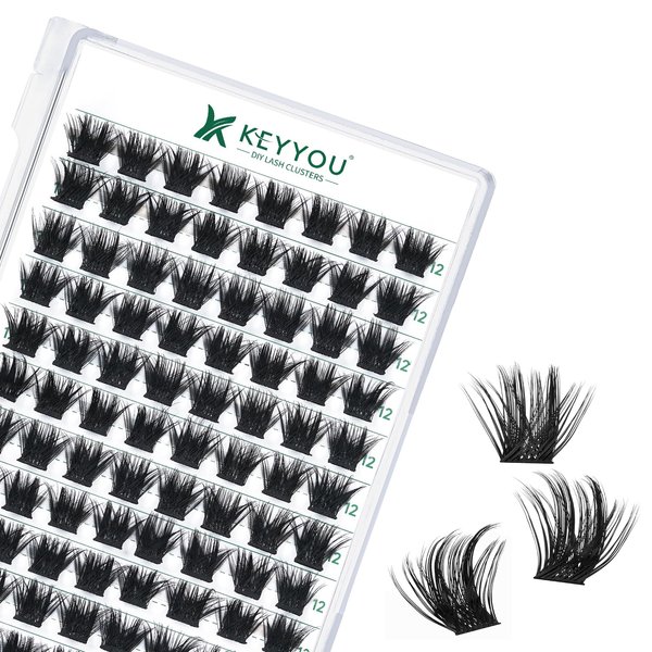 Lash Clusters 96pcs Individual Lashes Y22 D Curl 12mm Eyelash Clusters KEYYOU Volume Wispy Lash Extension Soft&Comfortable Easy DIY at Home(Y22,D-12mm)