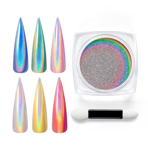 Beetles Chrome Nail Powder Holographic Effect Aurora Iridescent Pearlescent Manicure Art Decoration Glitter Premium Salon Nail Glitter Manicure Pigments for Nail Art Design, 0.04oz/1g